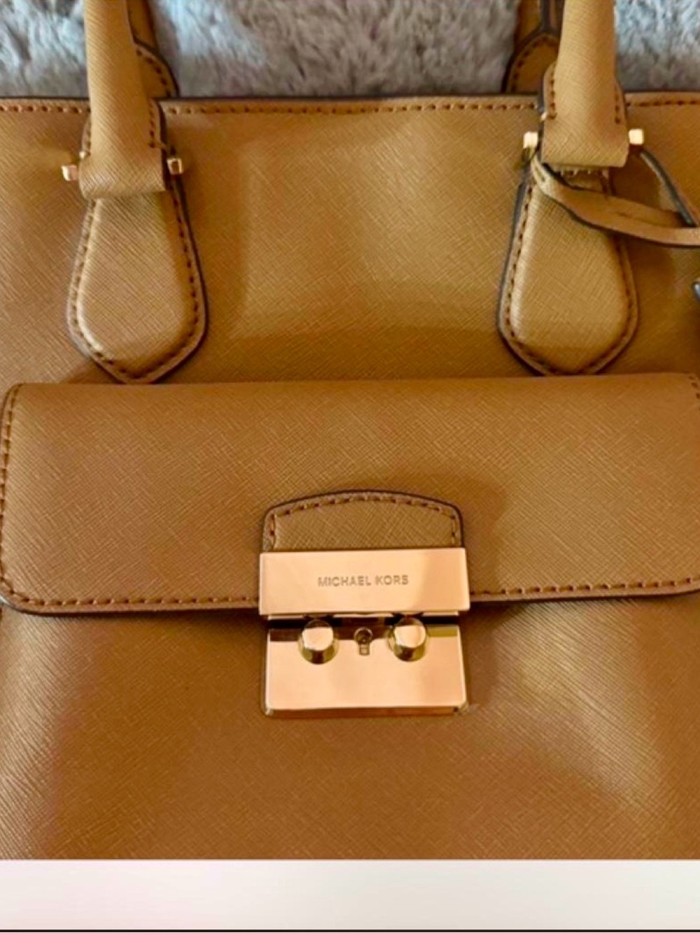 Michael Kors Cognac Leather Top-Handle Satchel with Front Lock - Picture 4 of 11